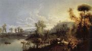Manuel Barron Y Carrillo River Landscape with Figures and Cattle oil painting reproduction